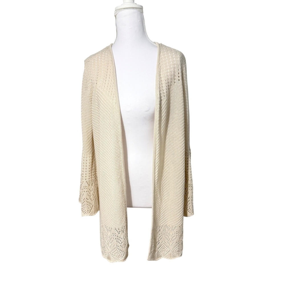 LC Lauren Conrad Cardigan Womens Medium Ivory Pointelle Bell Sleeve Open Front